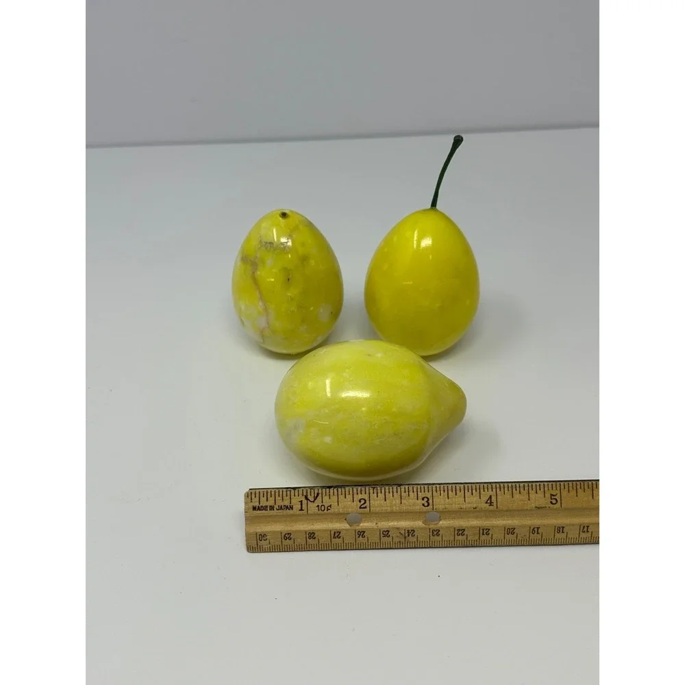 Lot of 3 Vintage Alabaster Marble Stone Fruit Lemons Decorative V8
